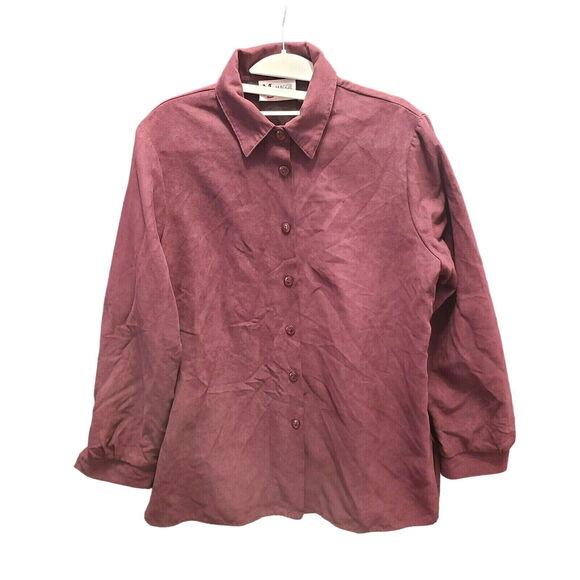 Maggie Sweet Womens Button Up Shirt Maroon Size Medium 100% Polyester LongSleeve - Picture 1 of 12